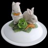 Majolica white rabbits covered soup plate