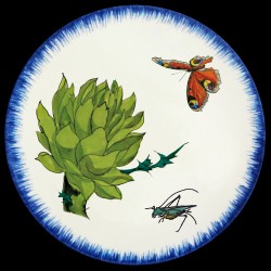 Assiette de table 26 cm Artichaut, papillon et sauterelle