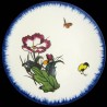 Majolica dessert plate poppy, butterfly and yellow chicken