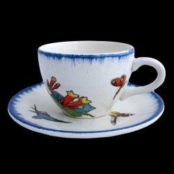 Tasse à thé 9,2 cm H 6,7 cm Hirondelle, papillon, moineau et clochettes