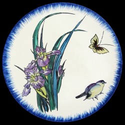 Assiette creuse 21,5 cm Iris mauve, moineau et papillon