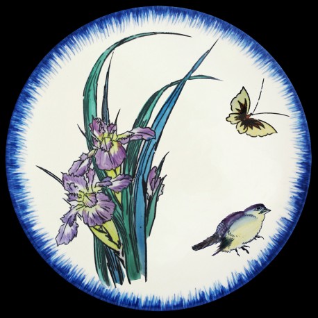 Soup plate 21,5 cm Purple iris, butterfly and sparrow 