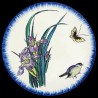 Assiette creuse faïence Iris mauve, moineau et papillon