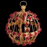 Large gilded holly sphere ornament with red pearls