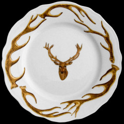 Assiette de table bois cerf et tête de cerf porcelaine de Limoges