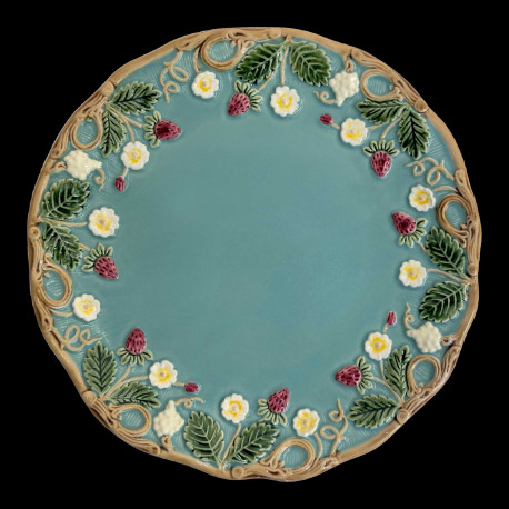 Majolica turquoise desert plate "Georges Sand"