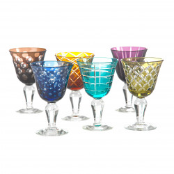 6 Assorted colored and geometric pattern wine glasses