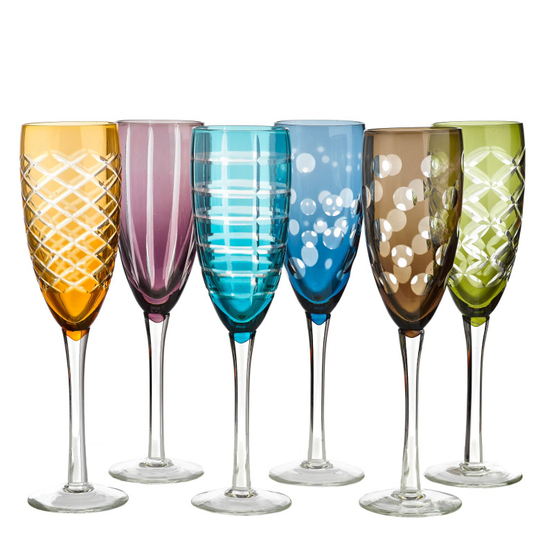 6 Flutes à champagne motif géométriques couleurs assorties - Au