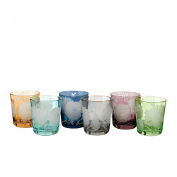 6 Assorted colored and flowers pattern water glasses