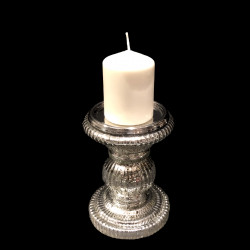 Candle holder for large silver-colored glass