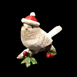 Oiseau avec chapeau Noël 11x10x4cm