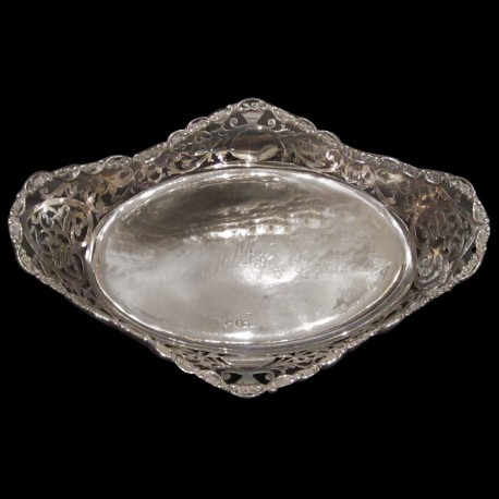 dish oval solid silver openwork XIXth