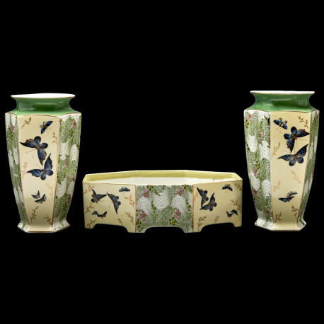 Vases et jardinière japonisme Porcelaine Bernardaud