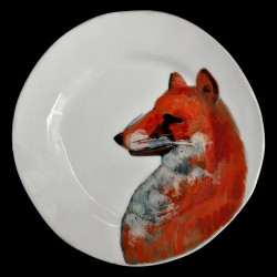Majolica fox dessert plate