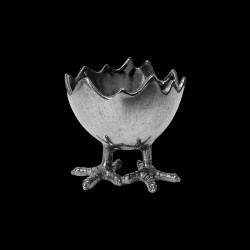 Pewter egg cup with hen's feet