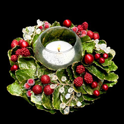 Lampion couronne végétale baies rouges et cristaux Christmas time